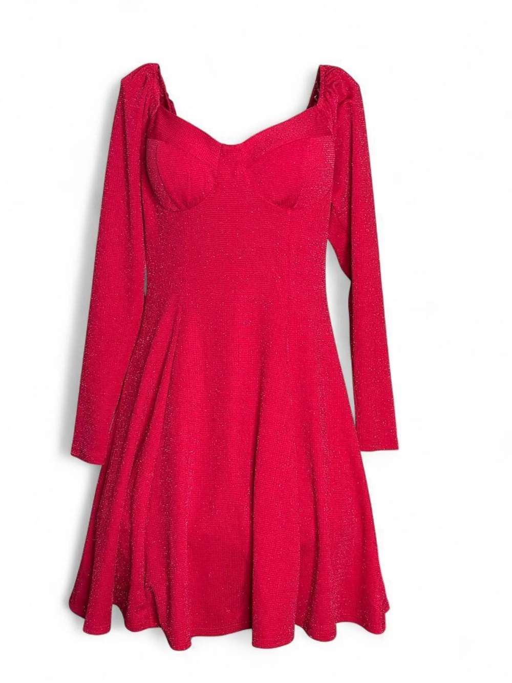 Lily Rose Shimmer Fitted Sweetheart Mini Dress in Red